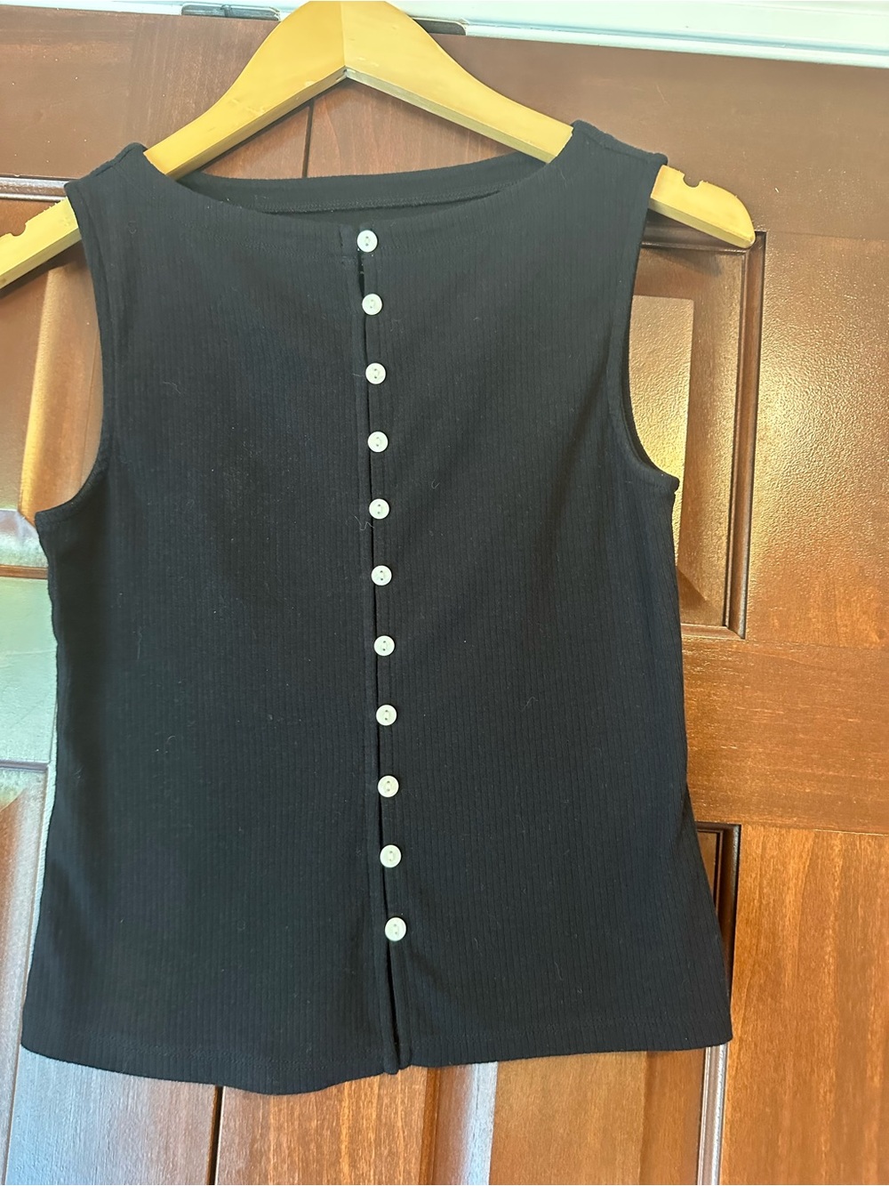 a.n.a Black Ribbed Button-Back Tank
